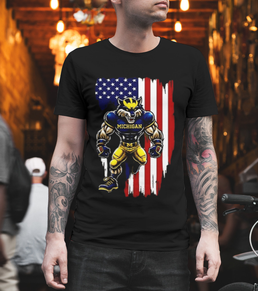 Michigan Wolverines We The People USA Flag Wolverine T-Shirt
