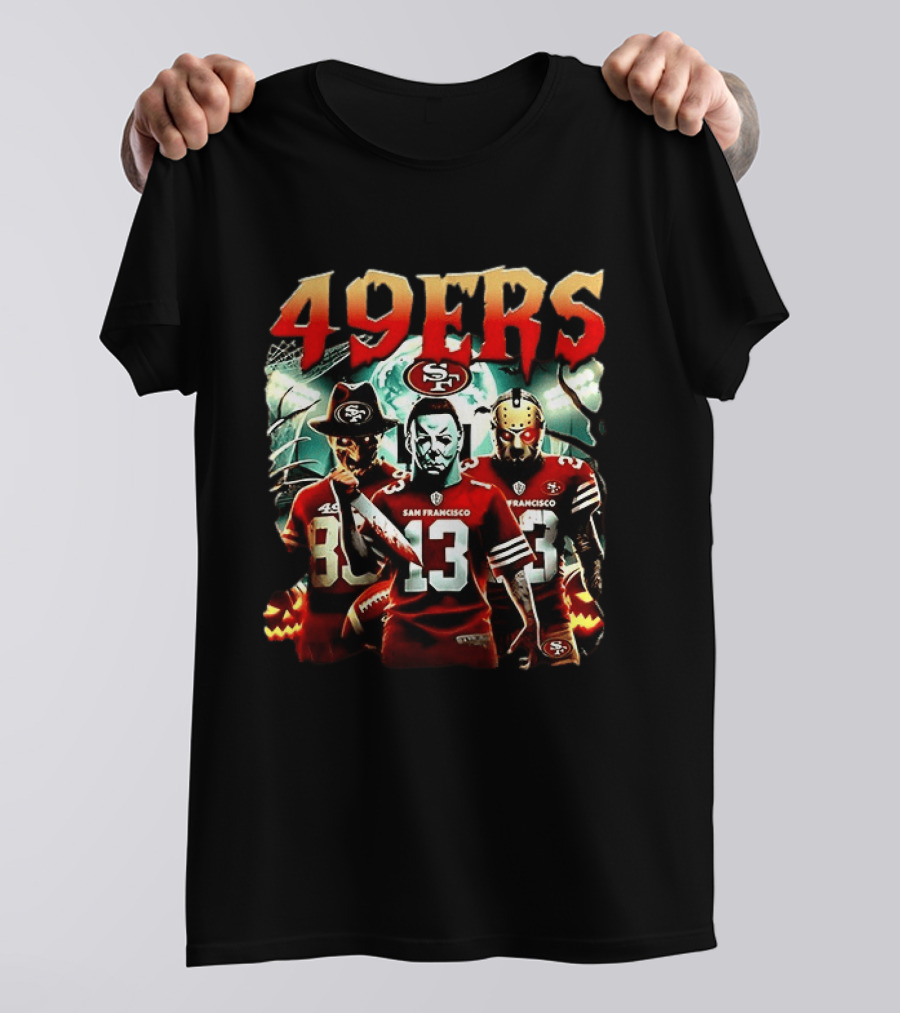 San Francisco 49ers Halloween Horror 2026 Freddy Jason Michael Myers T-Shirt