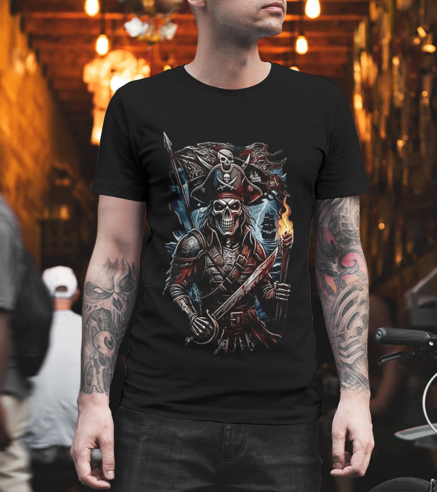 Tampa Bay Buccaneers Runs In My Blood Skeleton Pirate With Sword And Torch T-Shirt