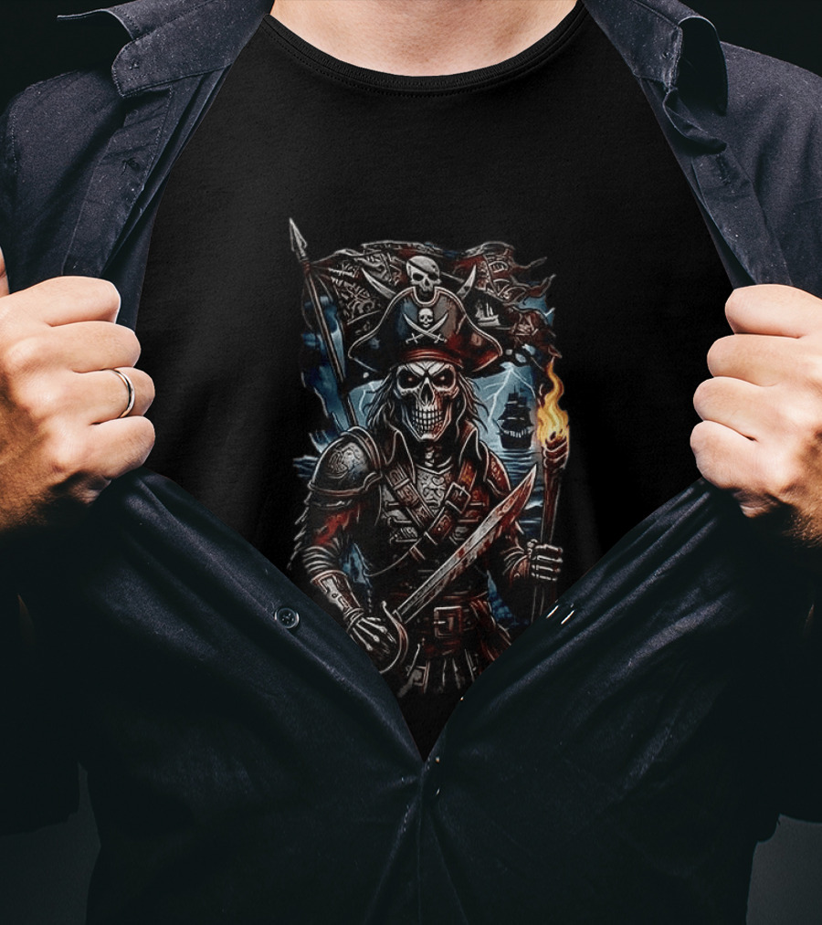 Tampa Bay Buccaneers Runs In My Blood Skeleton Pirate With Sword And Torch T-Shirt