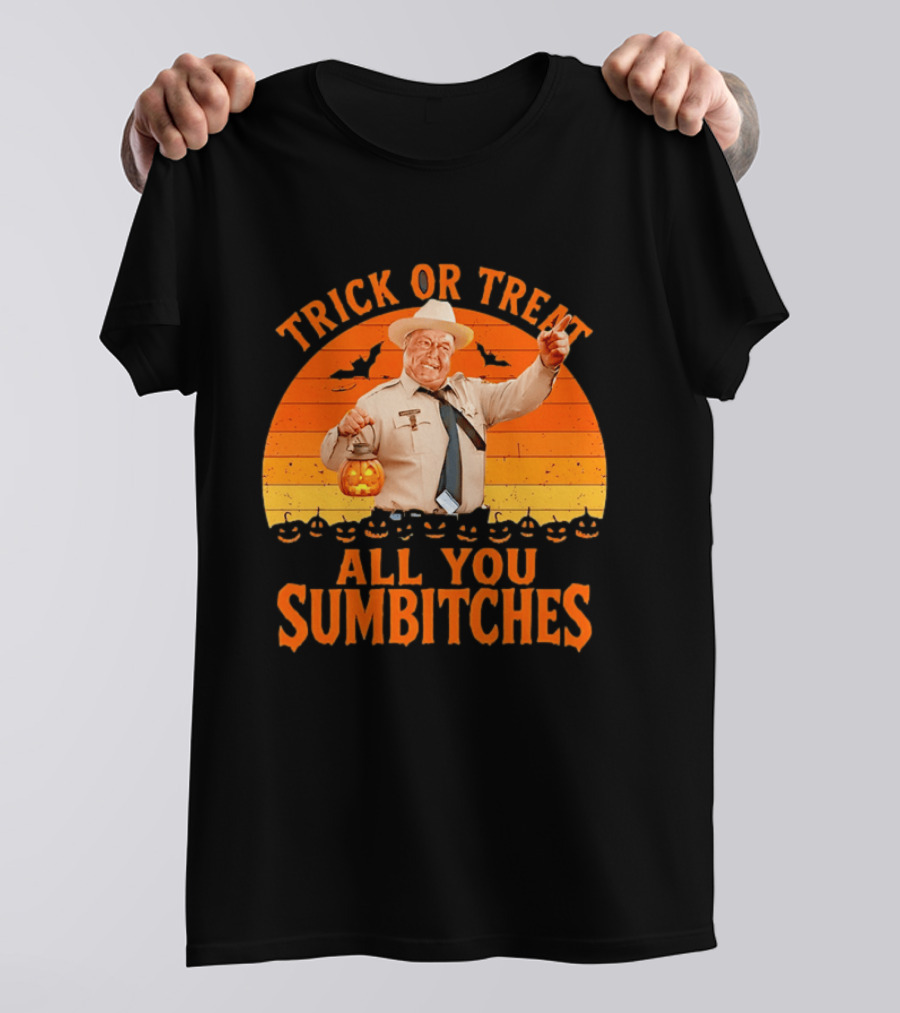 Trick Or Treat All You Sumbitches Halloween Officer Pumpkin Lantern T-Shirt
