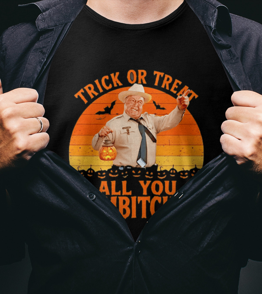 Trick Or Treat All You Sumbitches Halloween Officer Pumpkin Lantern T-Shirt