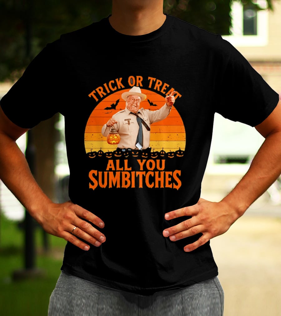 Trick Or Treat All You Sumbitches Halloween Officer Pumpkin Lantern T-Shirt