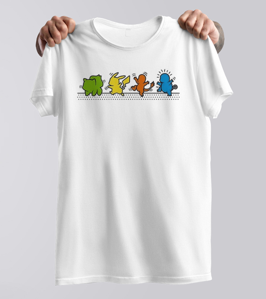 Dancing Pikachu Bulbasaur Charmander Squirtle Line Up T-Shirt