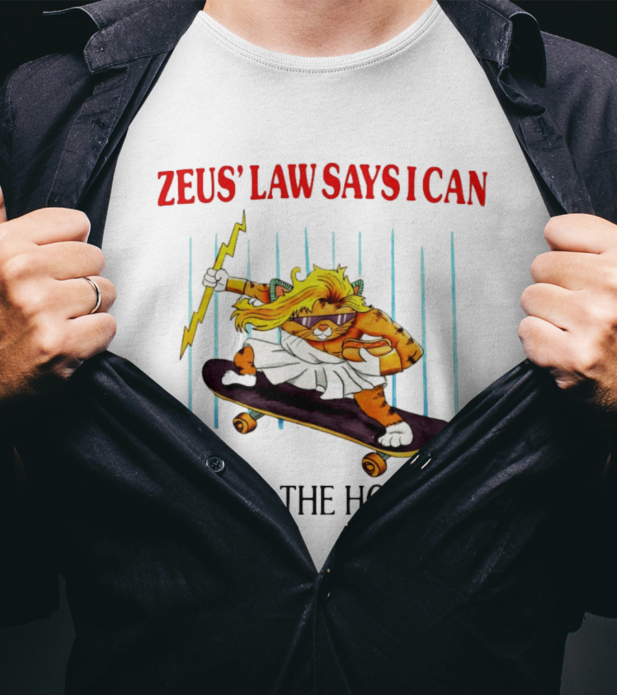 Zeus' Law Says I Can Eat All The Hotdogs Cat Holding Lightning Skateboard T-Shirt