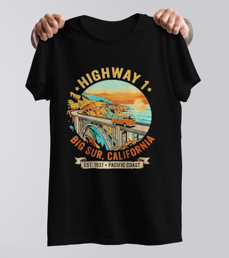 Highway 1 Big Sur California Pacific Coast Est 1937 Vintage Scenic Road Trip T-Shirt