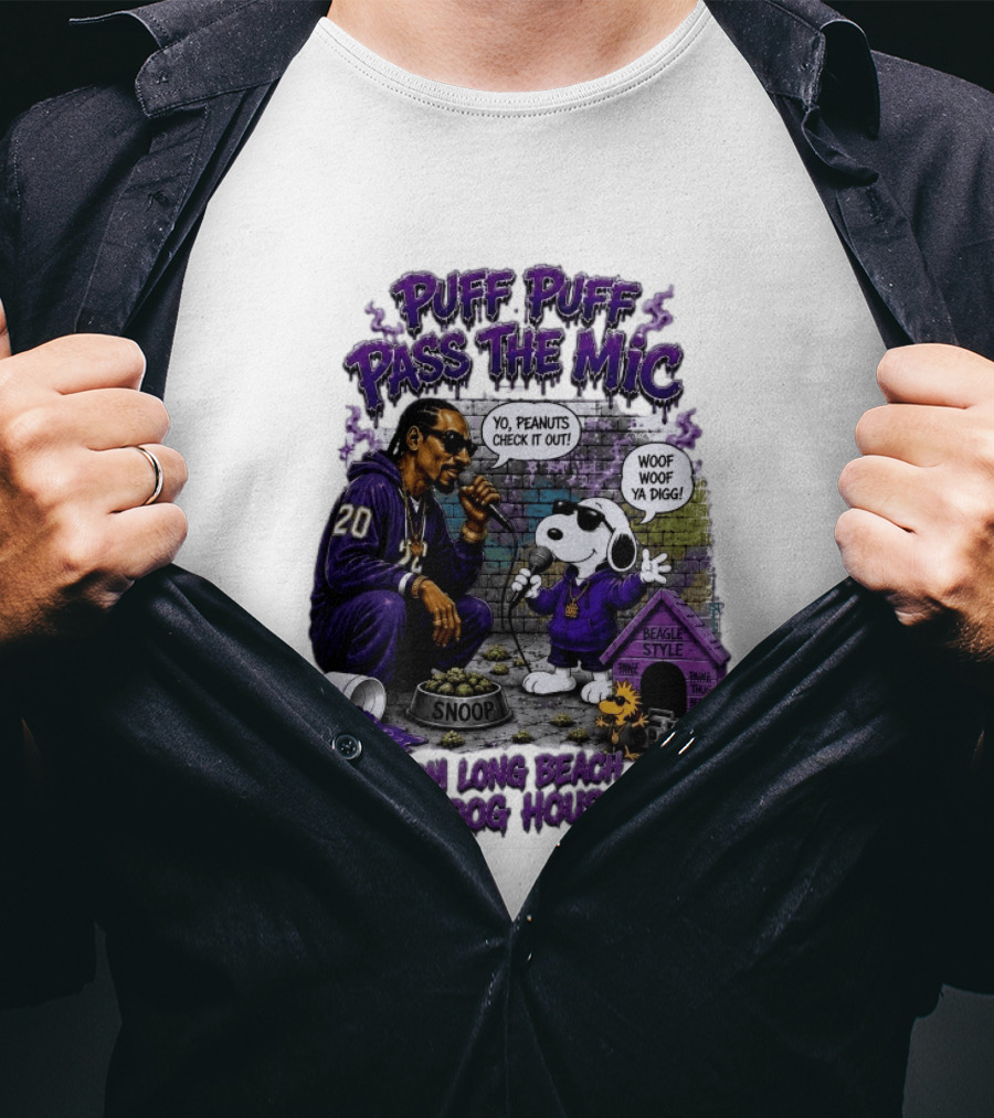 Puff Puff Pass The Mic Snoop Dogg Snoopy Collaboration From Long Beach To Dog House T-Shirt