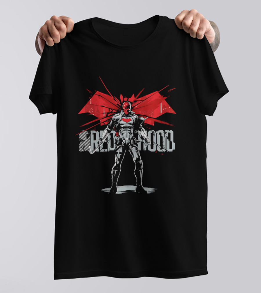 Red Hood Dynamic Vigilante Hero With Red Bat T-Shirt