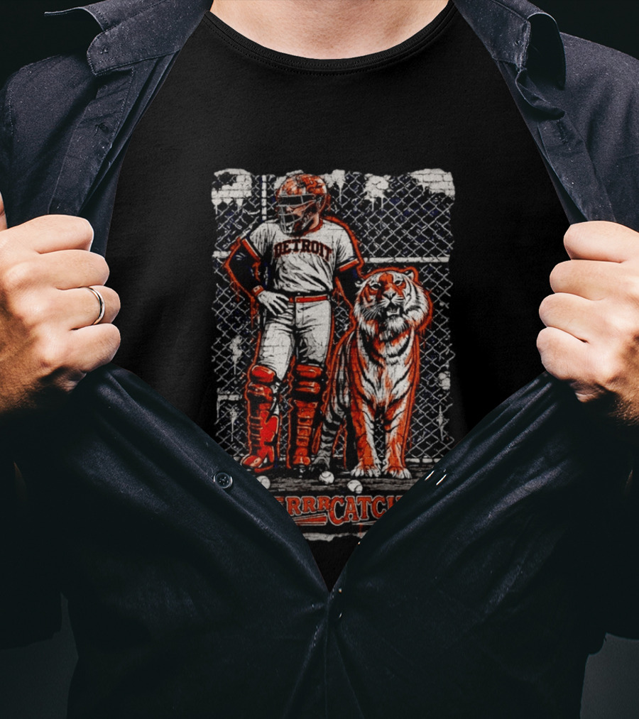 Detroit Tigers Tigerrrcatcher Baseball Player And Tiger T-Shirt