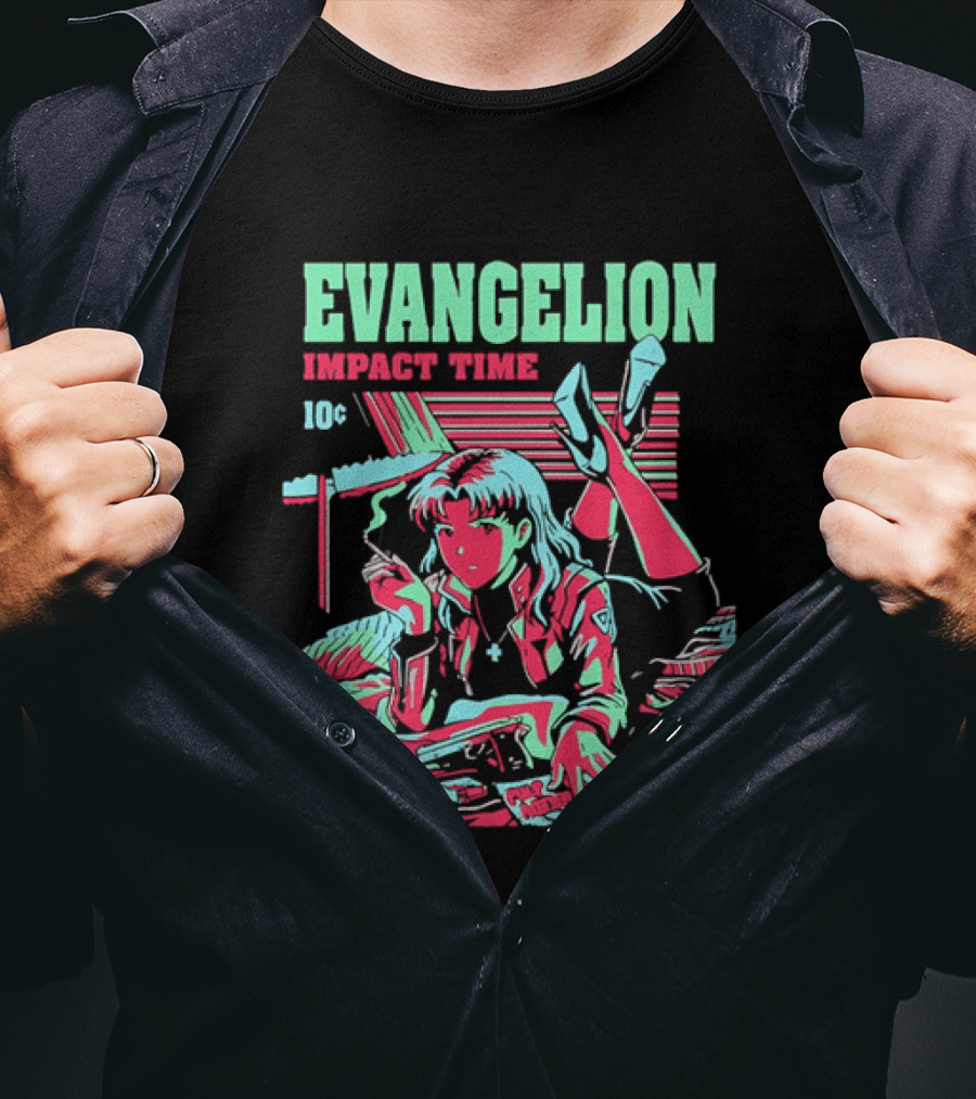 Evangelion Impact Time Misato Katsuragi Smoking Gun Bed Pulp Fiction Visual 90s T-Shirt