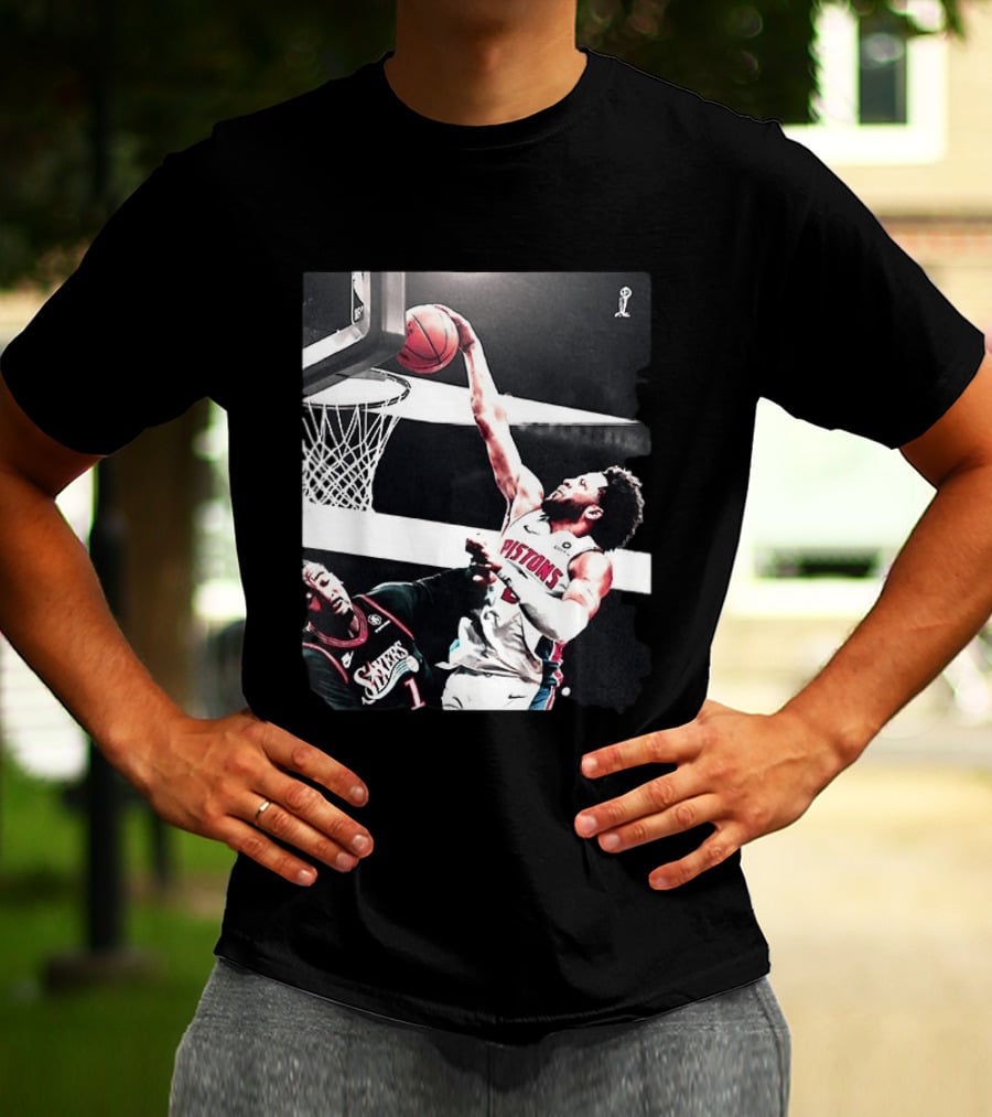 Pistons Cade Cunningham Slam Dunk Vs 76ers Andrei Drummond NBA Action T-Shirt