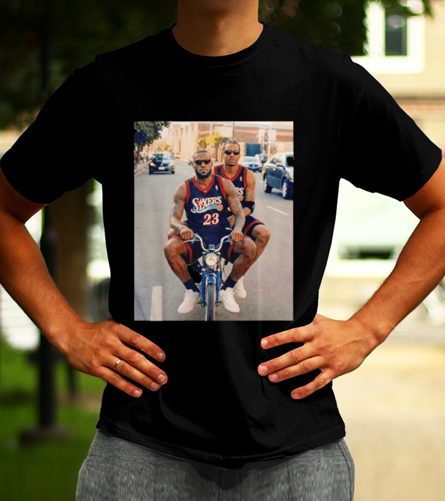 Philadelphia 76ers LeBron James Allen Iverson Duo On Bicycle T-Shirt