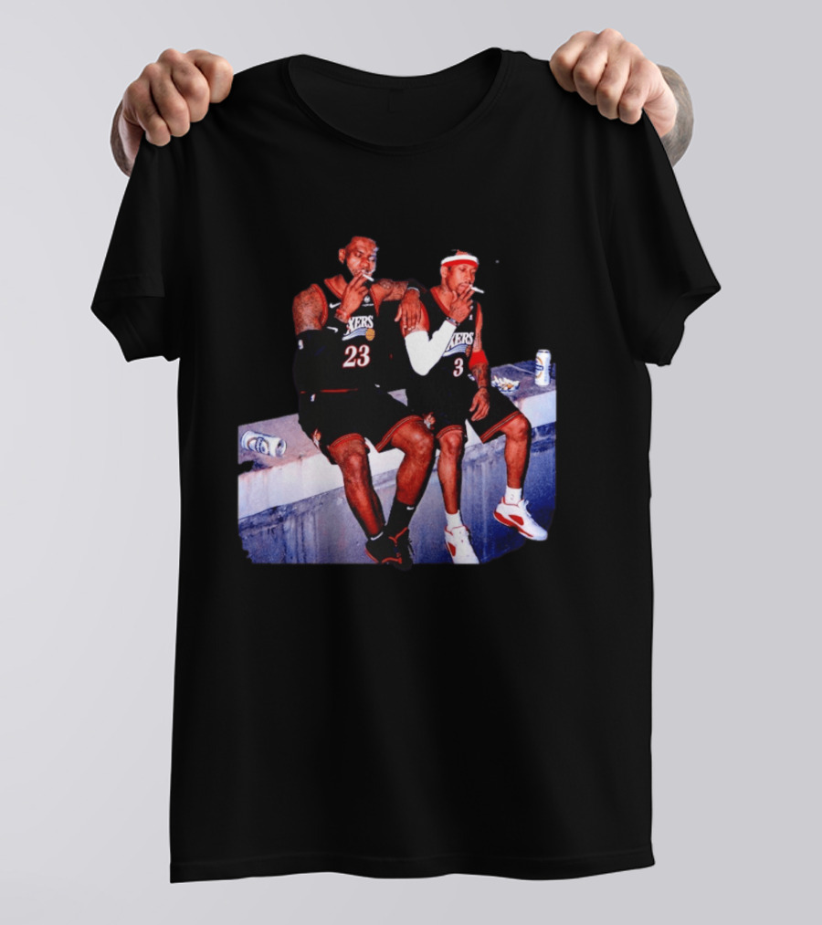 LeBron James Allen Iverson Smoking Philadelphia 76ers Skyline T-Shirt