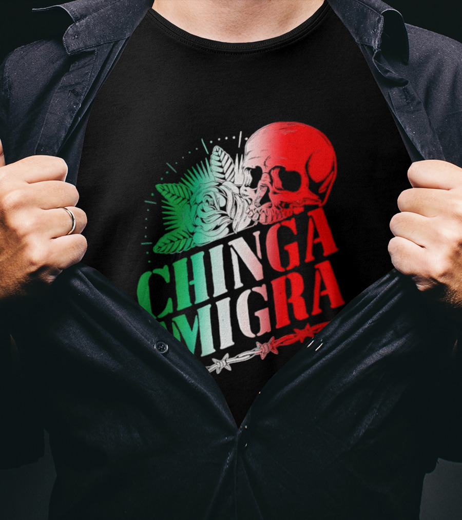 Chinga La Migra Skull Rose Immigration Reform T-Shirt