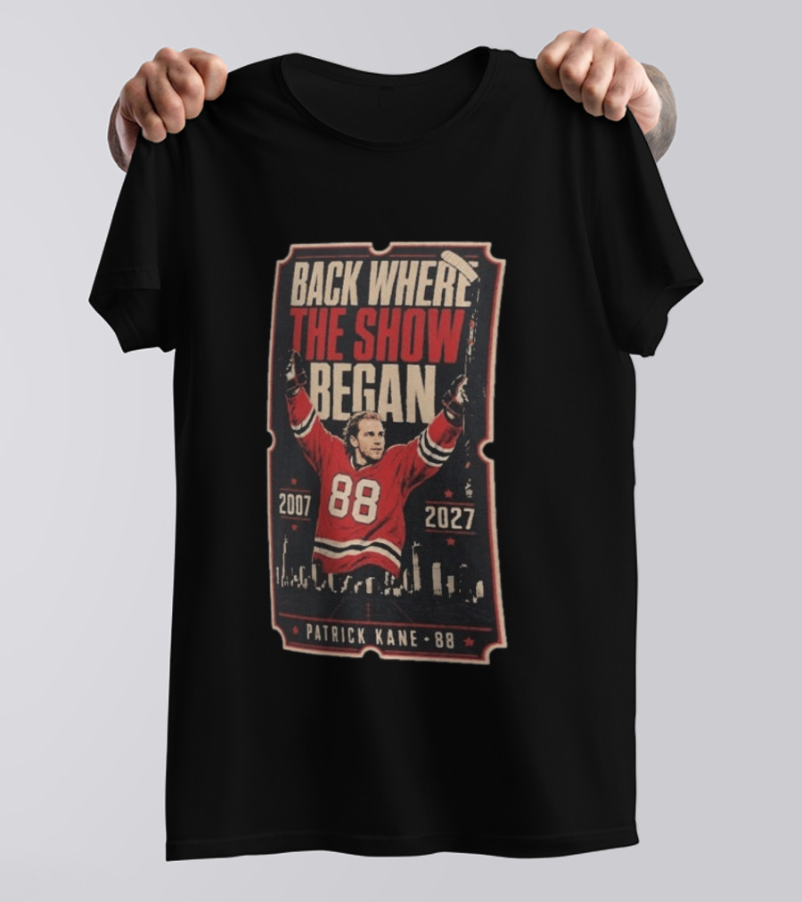 Patrick Kane 88 Back Where The Show Began 2007 2027 Chicago Homecoming T-Shirt