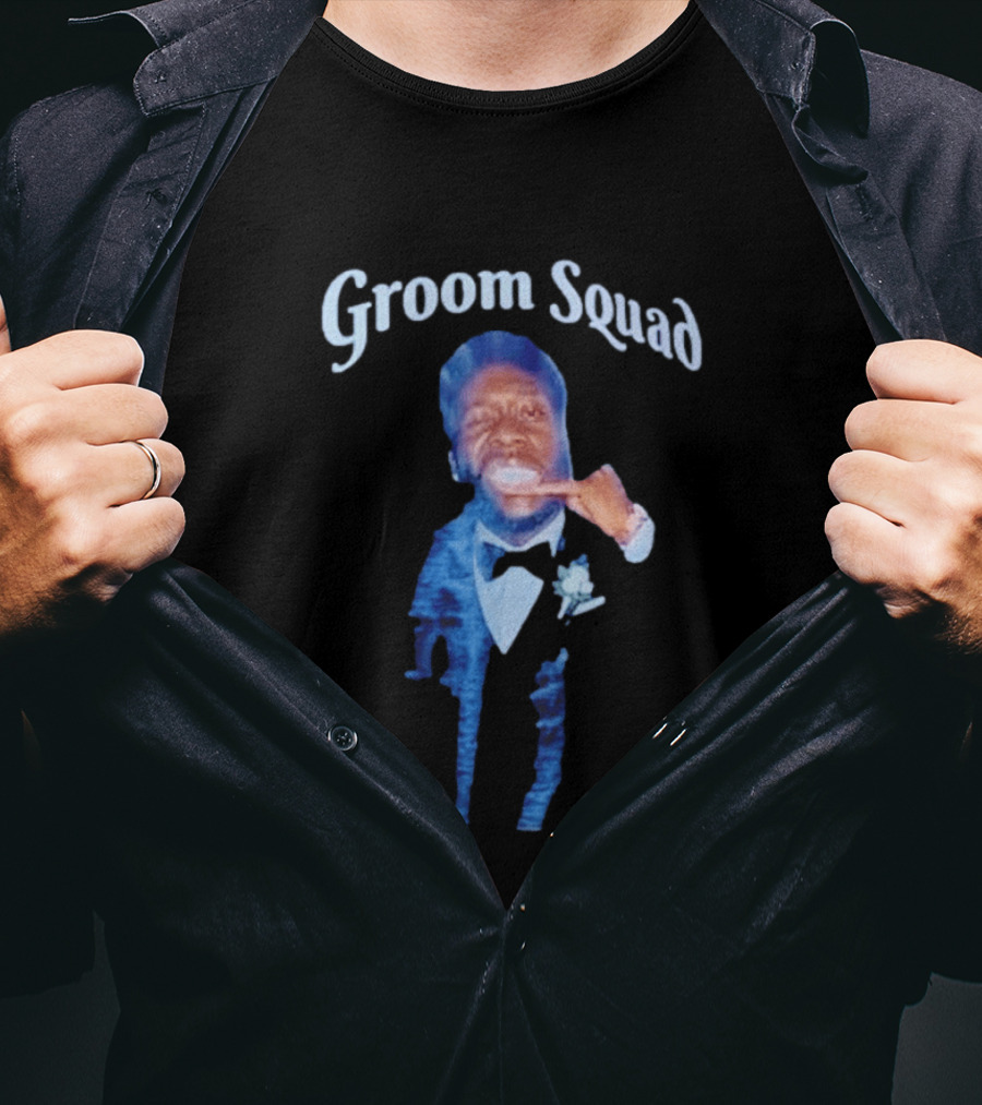 Groom Squad Tuxedo Finger Point Man T-Shirt