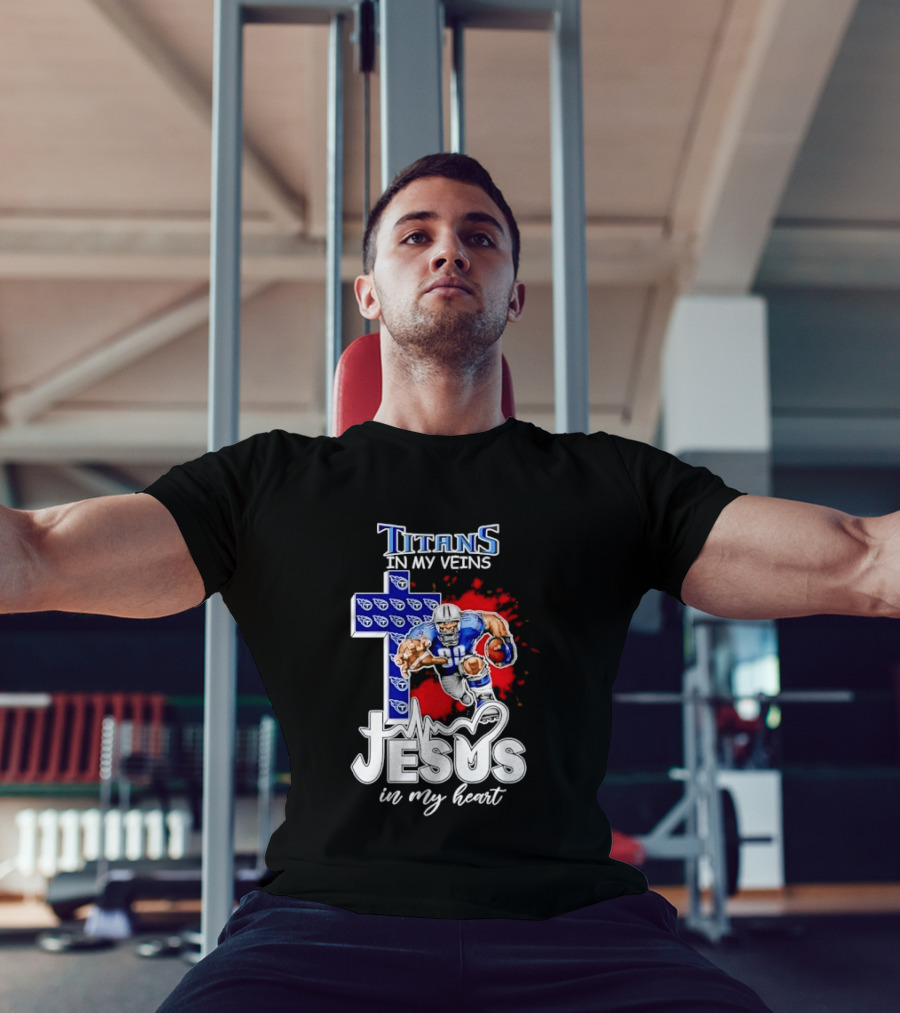 Titans In My Veins Jesus In My Heart Football Player Cross T-Shirt
