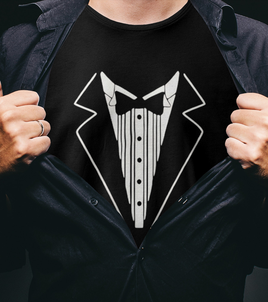 Tuxedo Suit Formal Wear Costume Tux Bow Tie Buttons T-Shirt