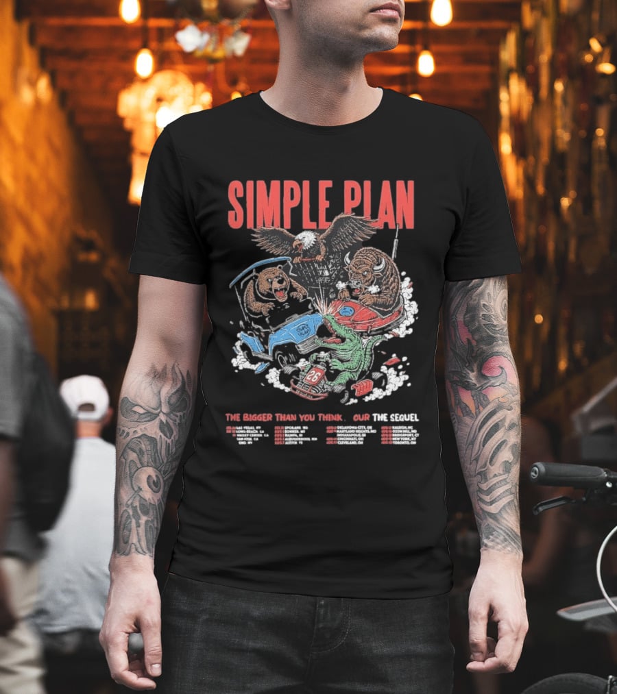 Simple Plan The Bigger Than You Think Tour 2026 Dates The Sequel Animals And Car Racing T-Shirt