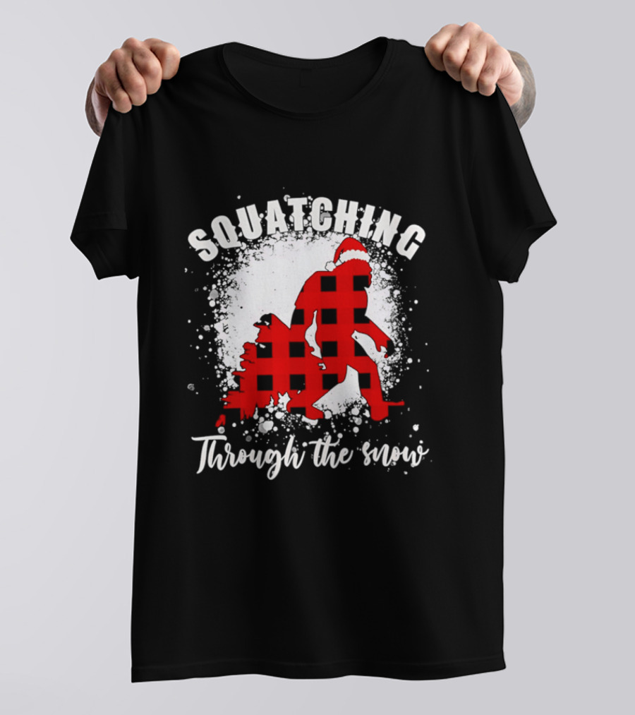 Squatching Through The Snow Bigfoot Santa Hat Christmas T-Shirt