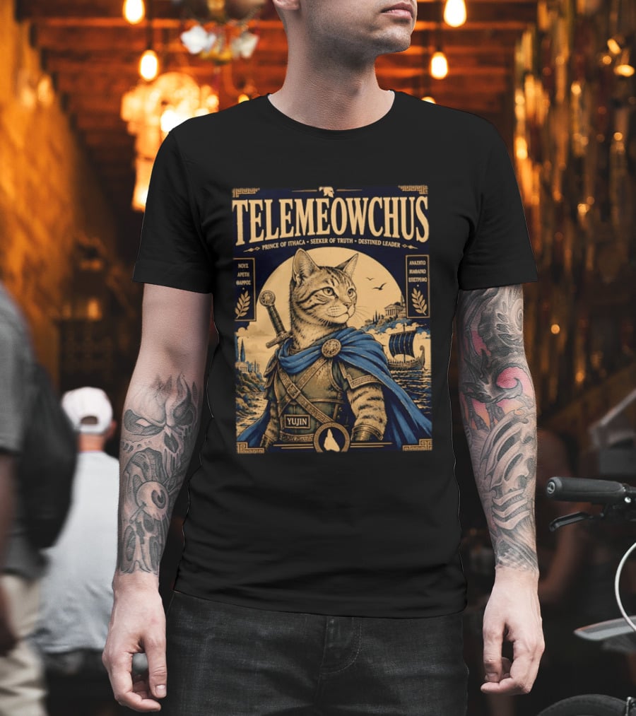 TELEMEOWCHUS Prince Of Ithaca Seeker Of Truth Destined Leader Yujin Greek Mythology Cat Warrior T-Shirt