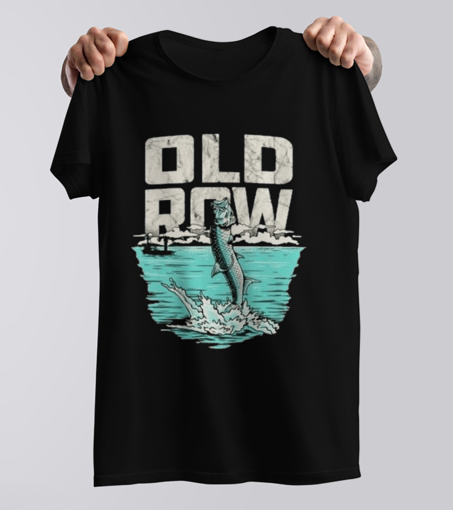 Old Row Tarpon Jumping Fishing Scene T-Shirt
