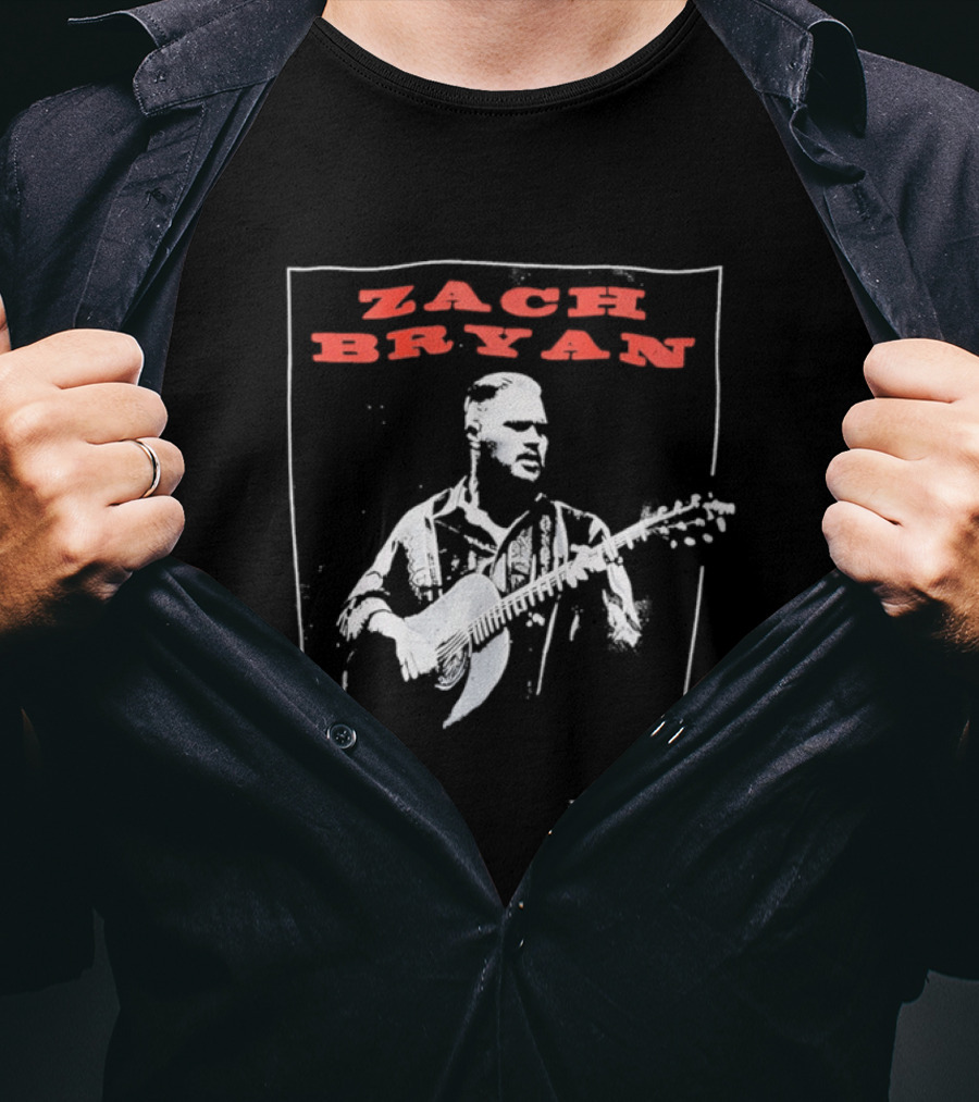 Zach Bryan Guitar Performance Black And White T-Shirt