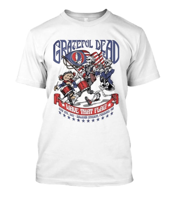 Grateful Dead Wave That Flag 4th Of July Sullivan Stadium Foxboro MA Bear Skeleton Jam Band Summer Concert T-Shirt