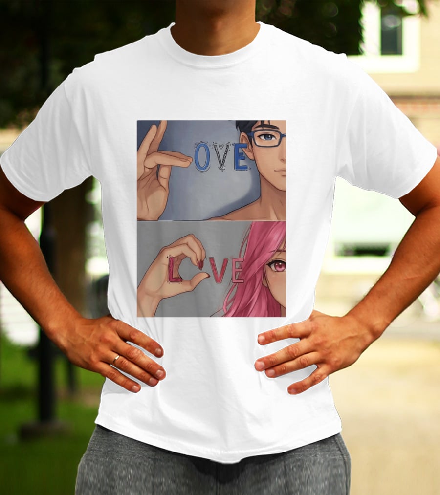 Love Love Anime Couple Hand Gesture T-Shirt
