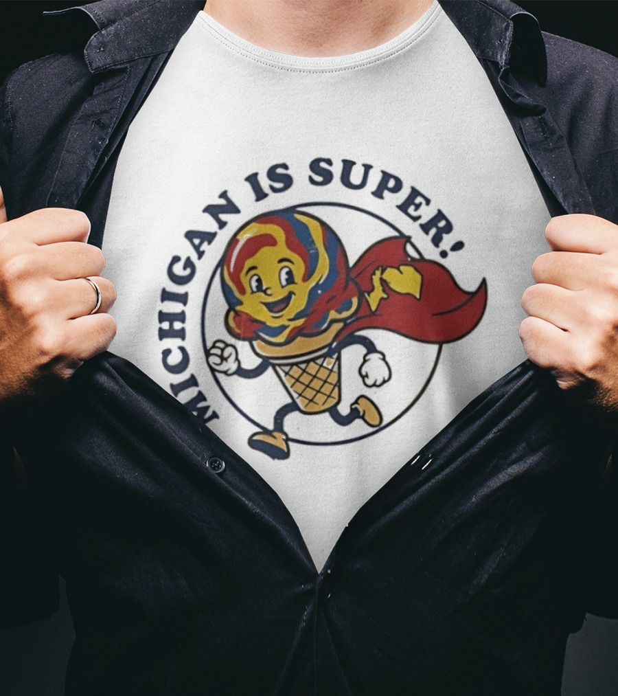 Michigan Is Super Superman Ice Cream Hero Cape Scoops T-Shirt