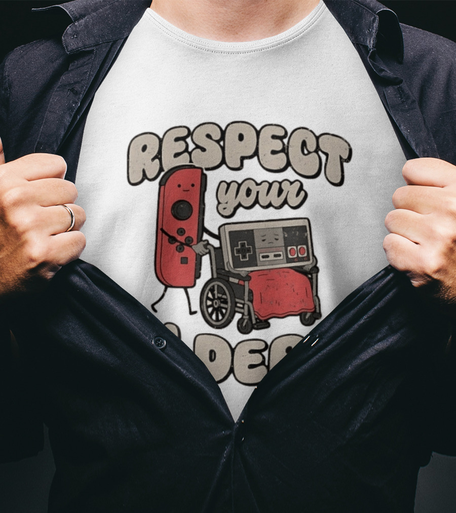 Respect Your Elders Retro Game Console Humor T-Shirt