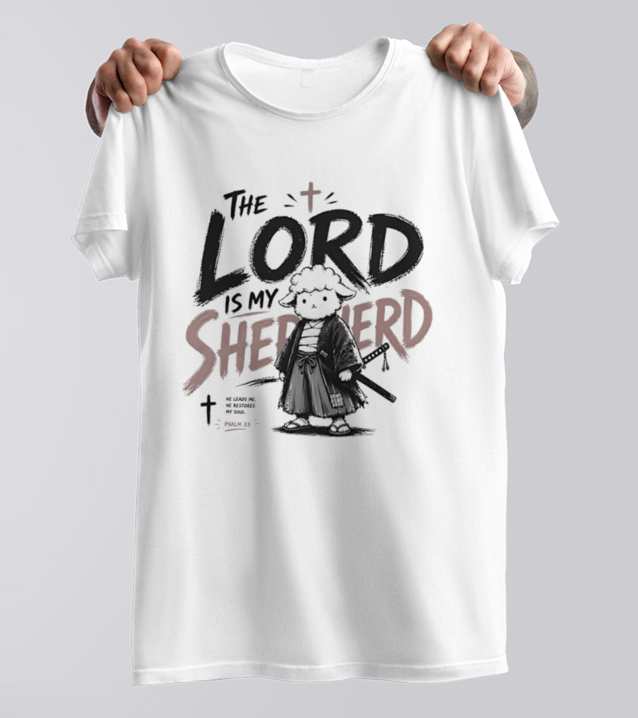 The Lord Is My Shepherd Samurai Sheep Christian Cross T-Shirt