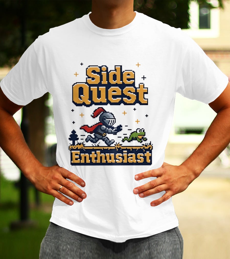 Side Quest Enthusiast Knight Chasing Frog Adventure T-Shirt