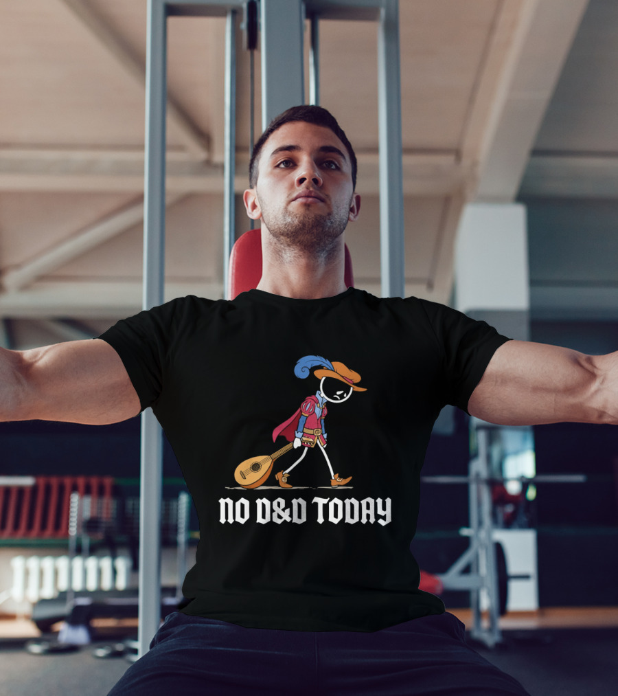 Bard No D&D Today Cartoon Stick Figure With Lute And Feathered Hat T-Shirt
