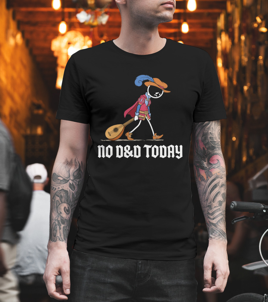 Bard No D&D Today Cartoon Stick Figure With Lute And Feathered Hat T-Shirt