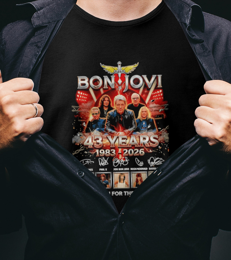 Bon Jovi 43 Years Celebration 1983 2026 Thank You For The Memories Signatures T-Shirt