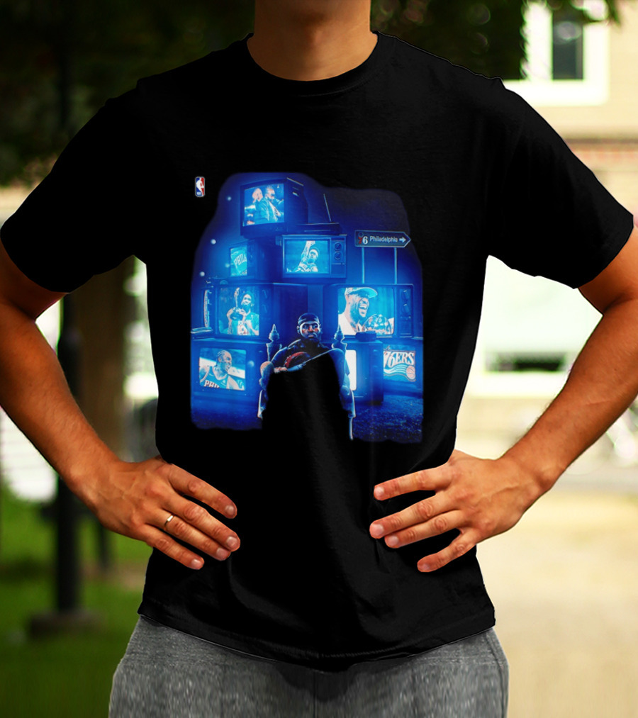 Philadelphia 76ers LeBron James NBA Collage TVs And Signs T-Shirt
