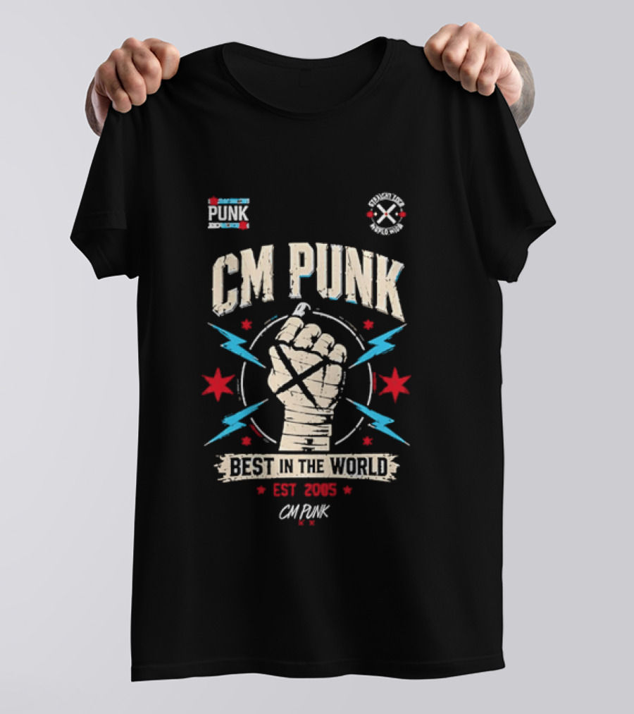 CM Punk Fist Best In The World Est 2005 Stars And Lightning T-Shirt