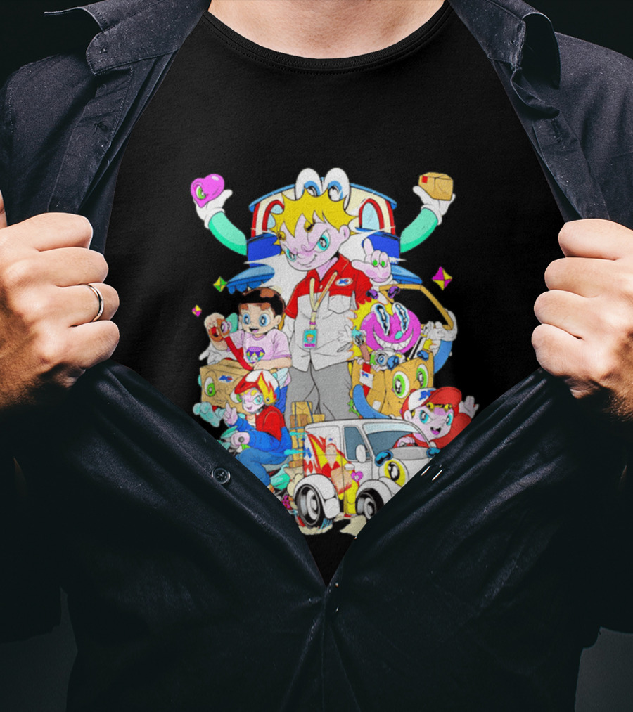 JNE Express Delivery Cartoon Characters And Van Fun Anime T-Shirt