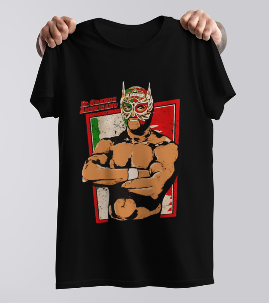 El Grande Americano Lucha Libre Wrestler Mexican Flag Masked Hero T-Shirt