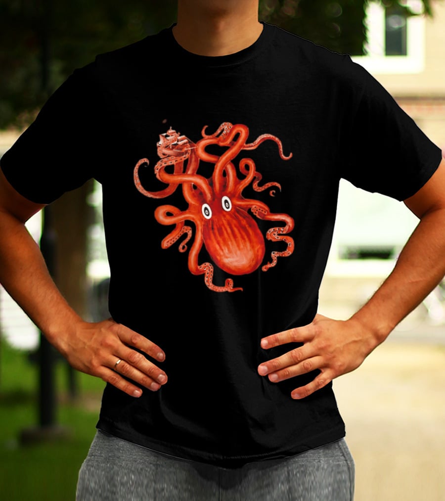 Kraken Vs Ship Nautical Adventure Monster T-Shirt