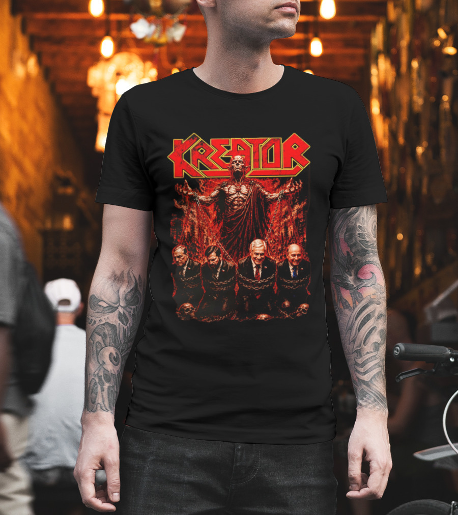 Kreator Devil Symbolism With Chilean Politicians Bound In Chains T-Shirt