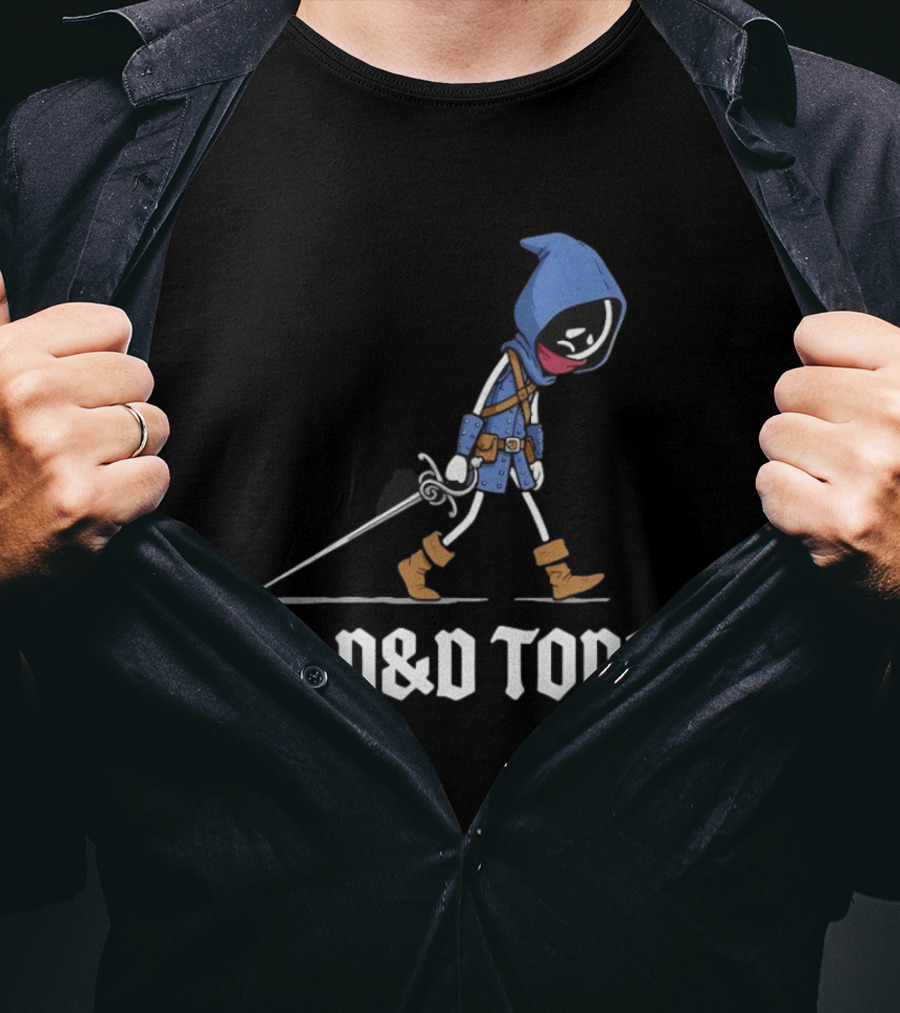 Rogue No D&D Today Cartoon Character In Blue Hooded Cloak And Boots With Sword T-Shirt