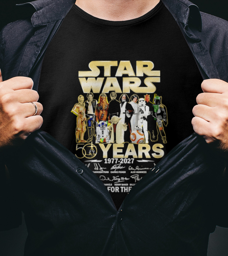 Star Wars 50 Years 1977 2027 Thank You For The Memories Cast Signatures T-Shirt