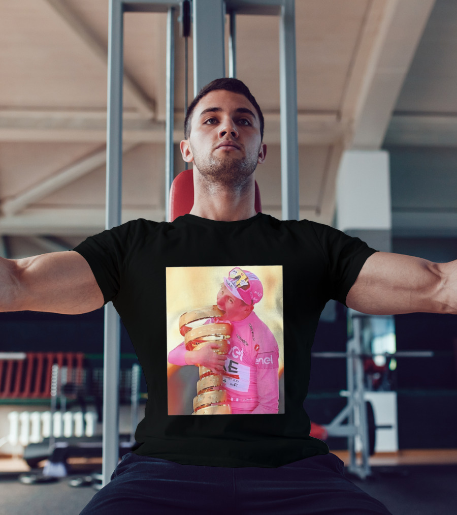 Tadej Pogačar Trophy Celebration UAE Pink Jersey T-Shirt