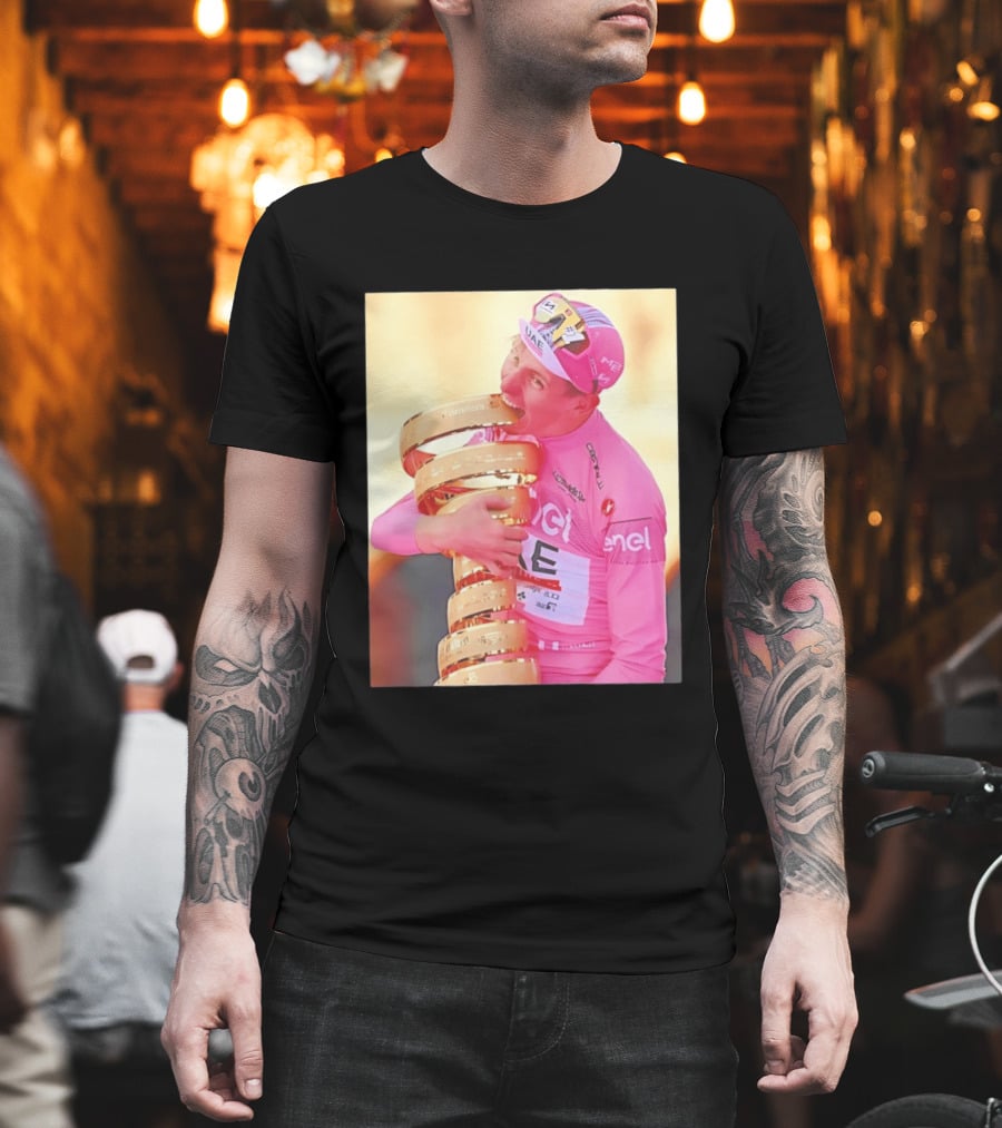 Tadej Pogačar Trophy Celebration UAE Pink Jersey T-Shirt