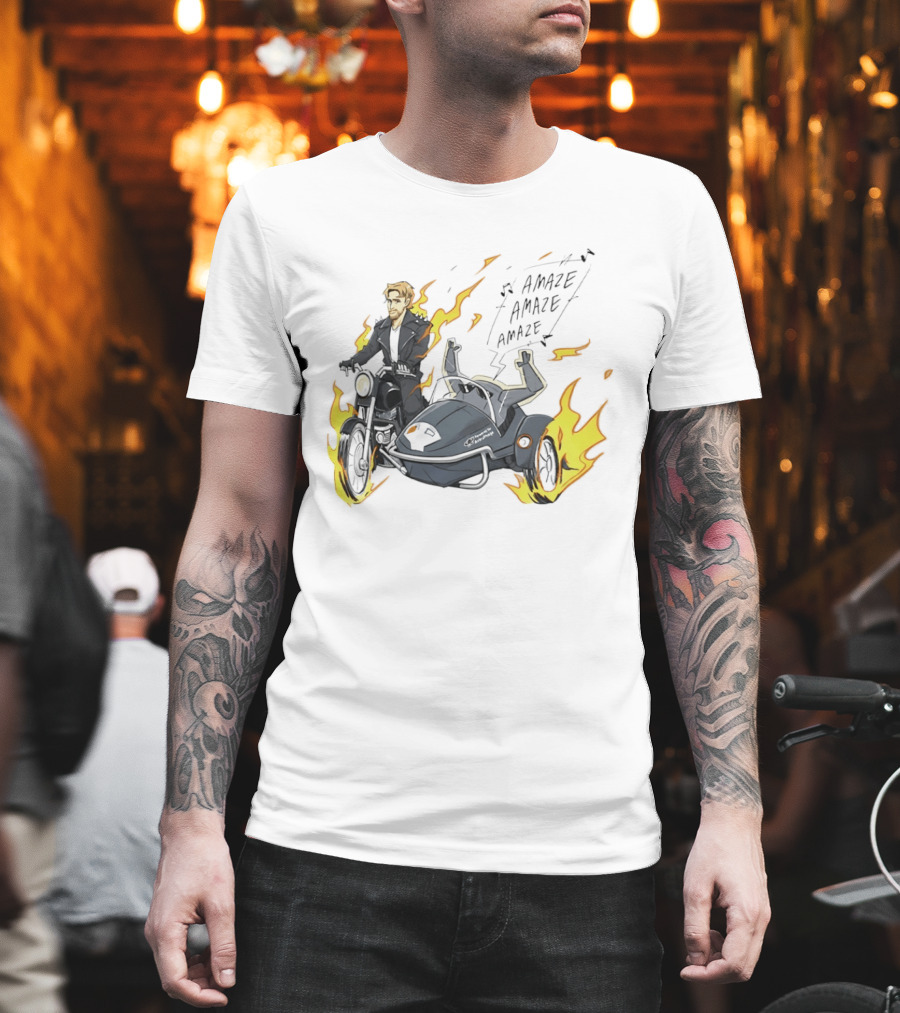 Amaze Amaze Amaze Ghost Rider Motorcycle Sidecar Flames T-Shirt