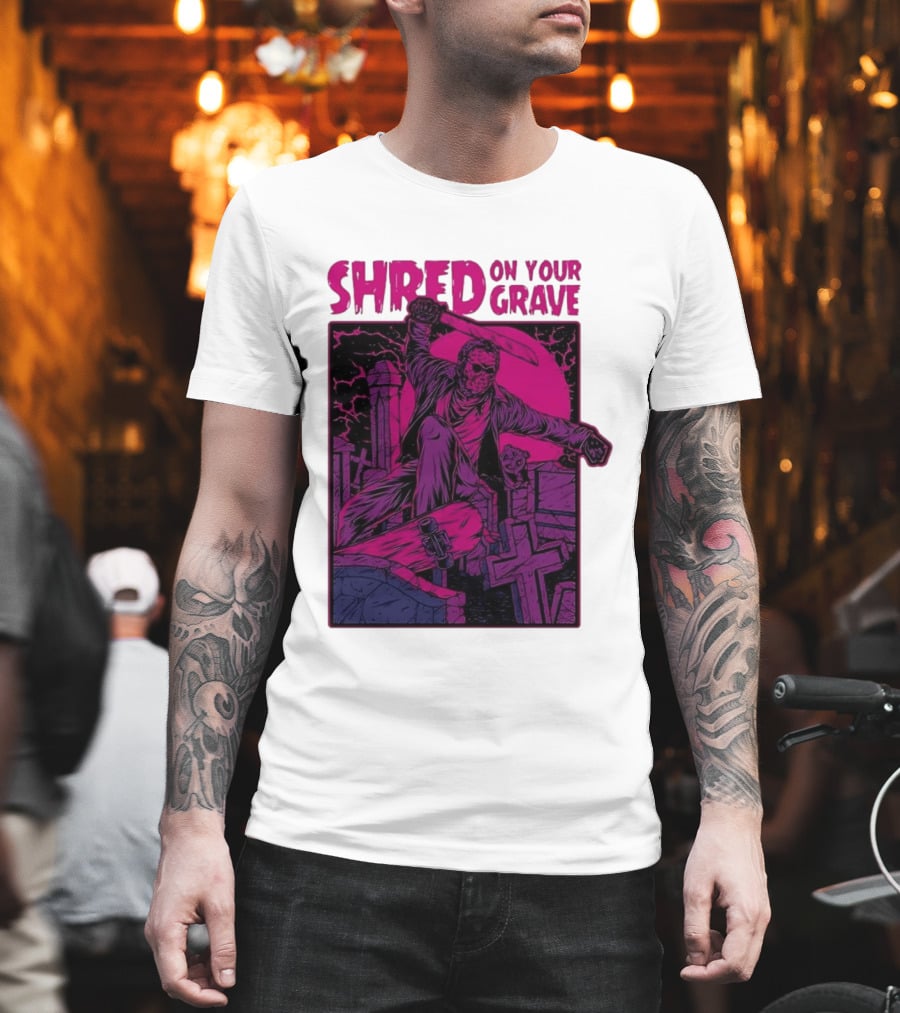 Shred On Your Grave Halloween Skateboarding Tombstones Horror T-Shirt