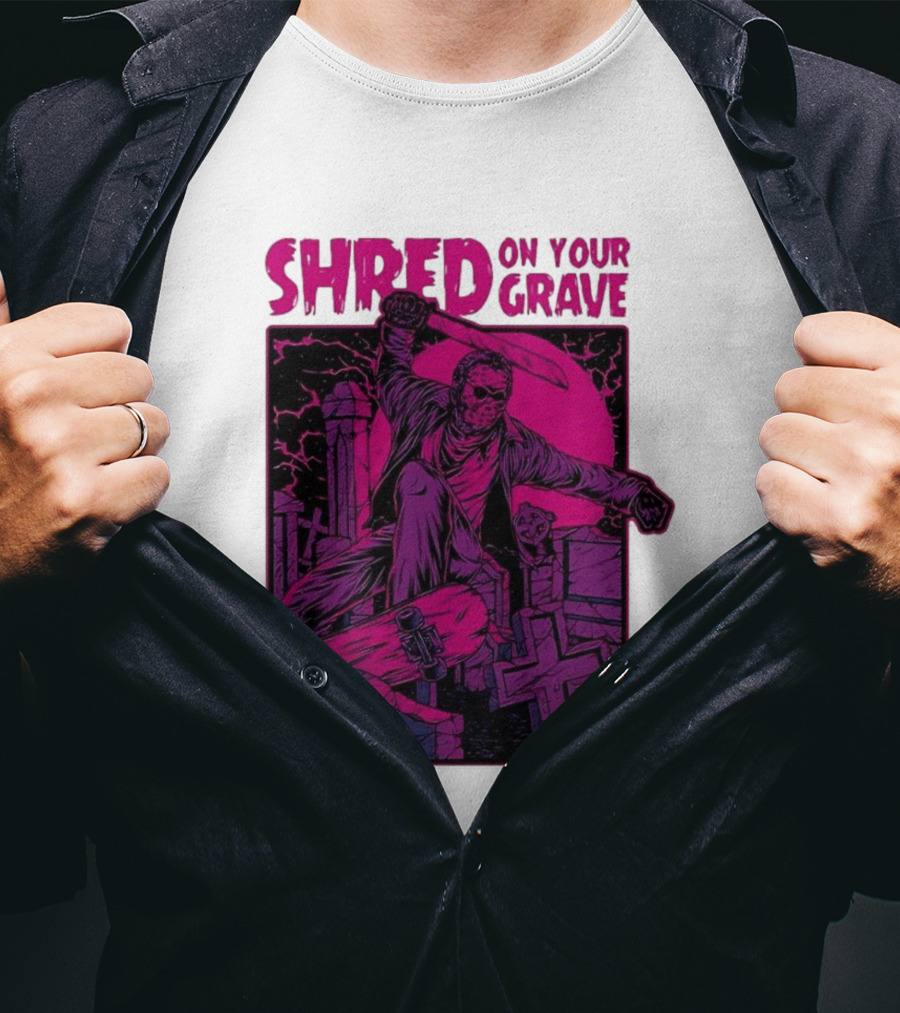 Shred On Your Grave Halloween Skateboarding Tombstones Horror T-Shirt
