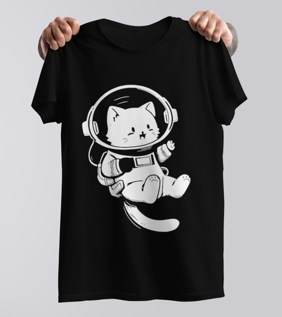 Astronaut Cat Floating In Space Suit Cosmic Adventure T-Shirt